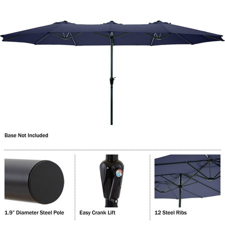 Pure Garden 15 Ft Double Patio Umbrella, Navy 50-LG1284